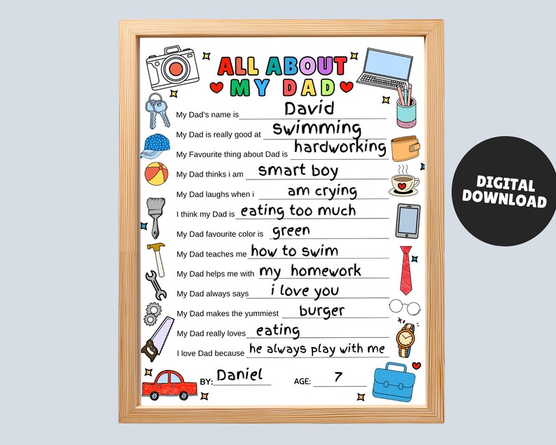Father's Day Printable Questionnaire: All About My Dad Coloring Page image 8