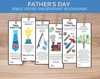 Christian Father's Day Fingerprint Bookmark, Father's Day Bible Craft Printable Sunday School Activity, Keepsake Gift For Dad