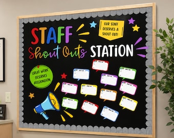 Staff Shout Out Station Bulletin Board Kit, Employee Recognition, Teacher Appreciation, Megaphone Theme Digital Download