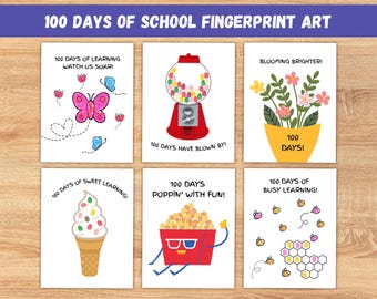 Druckbare 100 Tage Schule Fingerabdruck Kunst Handwerk Andenken, 100 Tage Lernen Handabdruck Klassenzimmer Meilenstein für die Vorschule Kindergarten