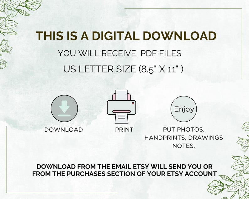 May include: Digital download graphic with text: "THIS IS A DIGITAL DOWNLOAD." Includes icons for download and print, and text about PDF files and US Letter size (8.5" x 11"). Instructions for use are also included.