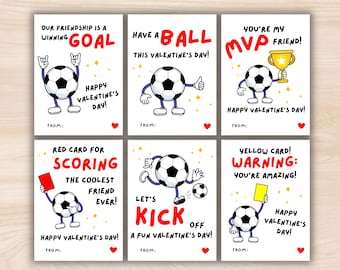 Cartes de Saint-Valentin football imprimables enfants Saint-Valentin pour la classe, cadeaux d'équipe, échange de classe en téléchargement numérique