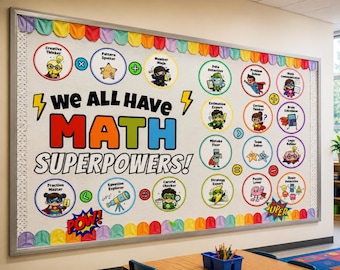 Math Bulletin Board Kit For Kindergarten, Primary, Elementary School Classroom Decoration, Superhero Themes Growth Mindset Digital Download