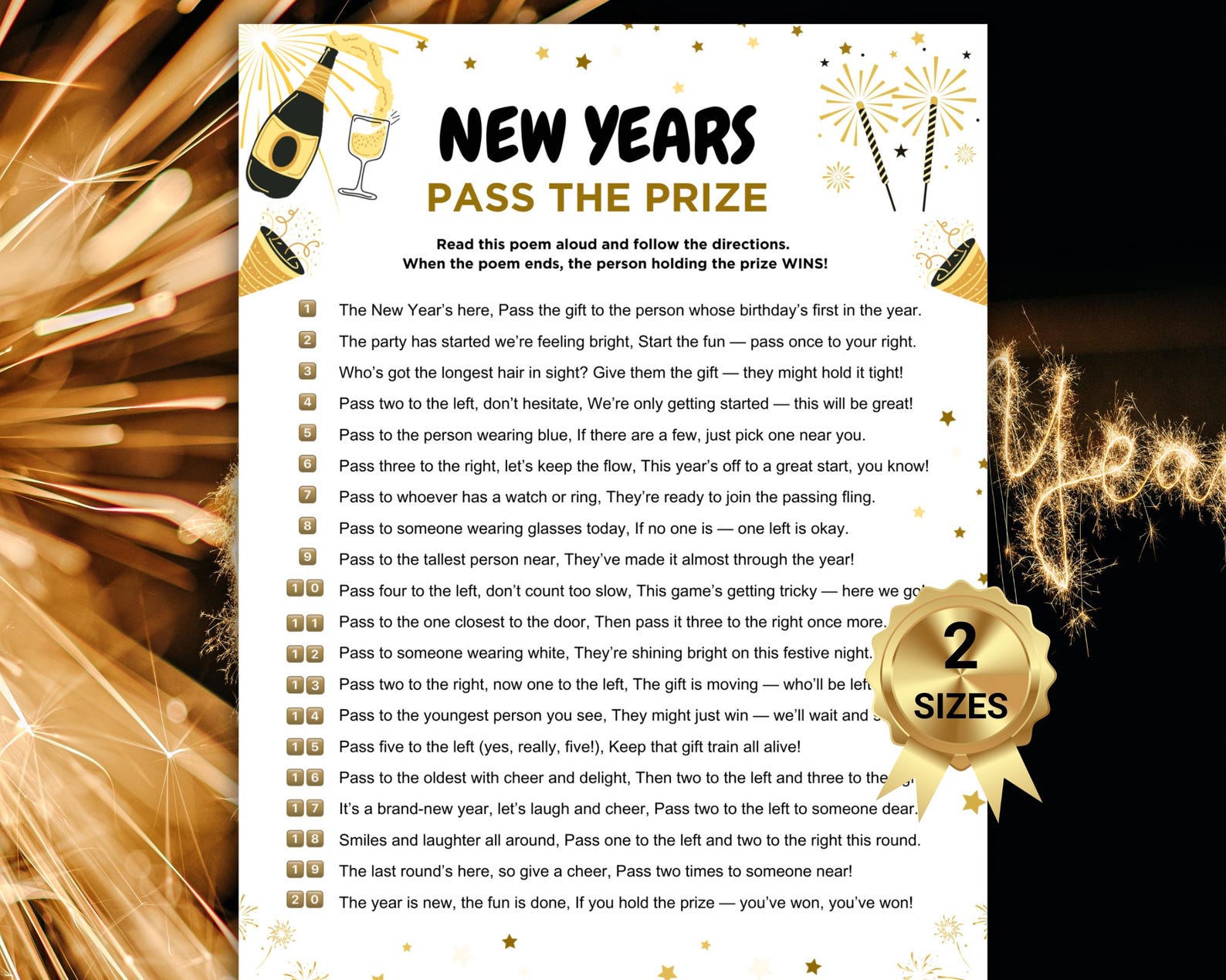 New Year 2026 Pass the Prize Games Printable, New Years Eve Pass the ...