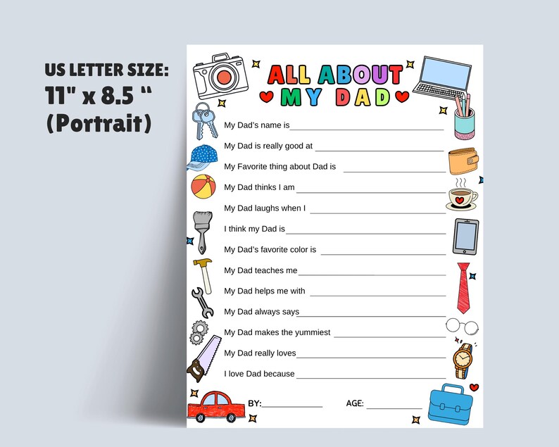 Father's Day Printable Questionnaire: All About My Dad Coloring Page image 5
