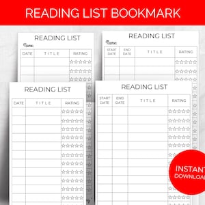 Zakładka do listy lektur do wydrukowania, Karta czytania książki, Śledzenie czytania, Dziennik czytania biblioteki, Rejestr czytania dzieci, Akcesoria do książek, Recenzja książek