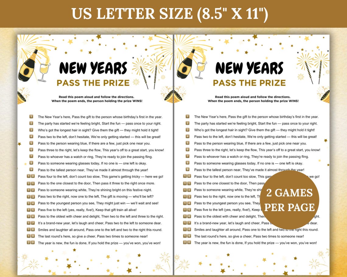 New Year 2026 Pass the Prize Games Printable, New Years Eve Pass the ...