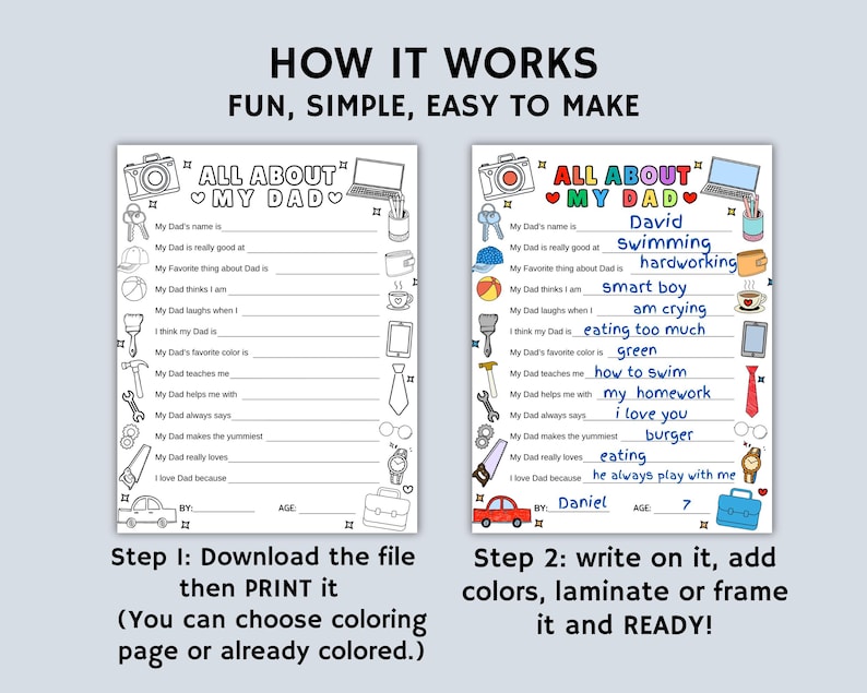 Father's Day Printable Questionnaire: All About My Dad Coloring Page image 9