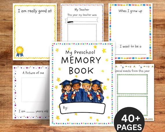Preschool Memory Book Printable, End of the School Year Craft, Pre-K Kindergarten Graduation Keepsake Book, Last Day of School Activities