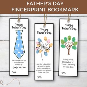 Segnalibro con impronta digitale stampabile per la festa del papà, segnalibro con impronta digitale fai da te, attività per bambini per la festa del papà, per scuola, chiesa, asilo nido