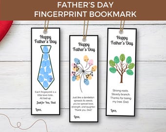 Printable Fingerprint Bookmark For father's Day, DIY Fingerprint Bookmark Gift, Father's Day Craft Kids Activity for School, Church, Daycare