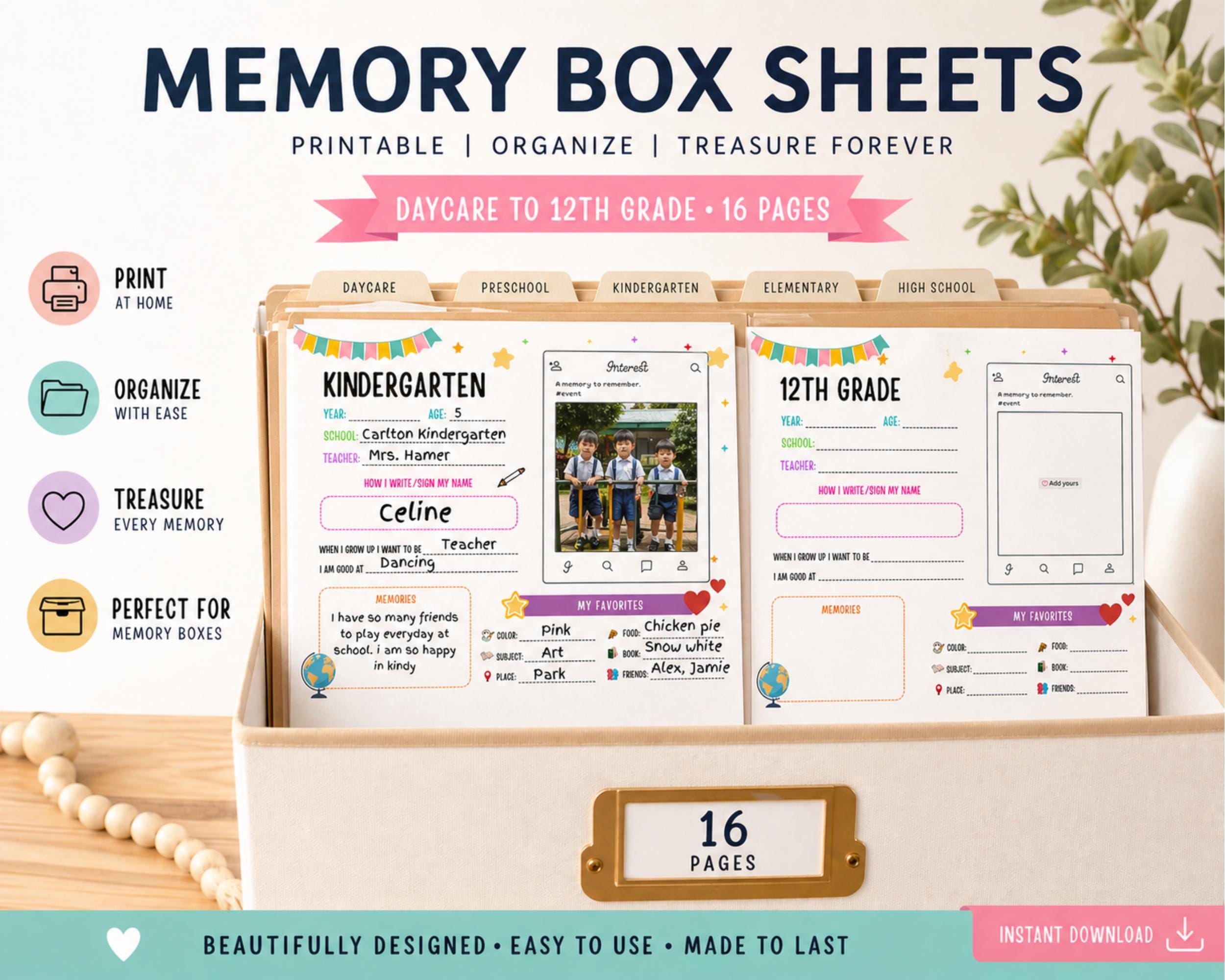 Memory Folder English Example School Memory Box File Folder Cover, Printable School Keepsake Box ...