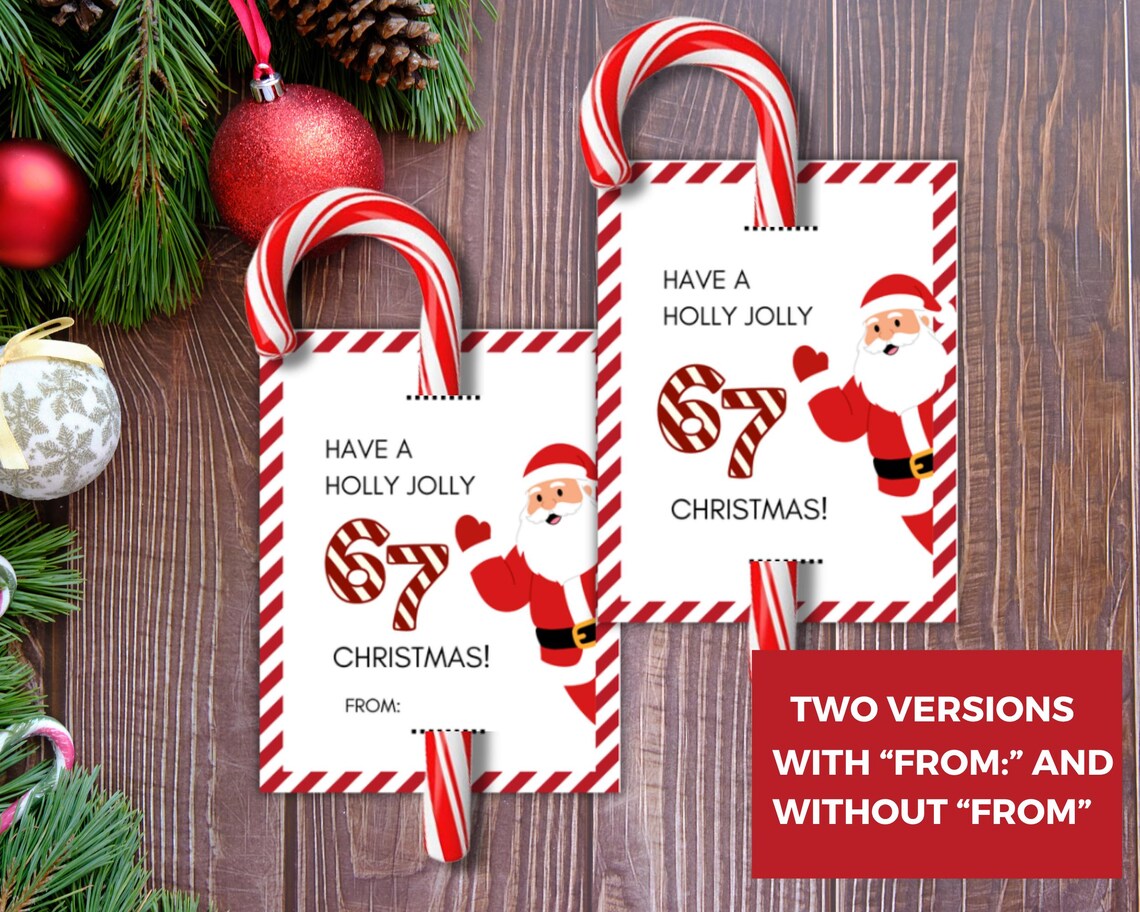 Printable 67 Christmas Candy Cane Holder Gift Tags, 6-7 Candy Cane Gram ...