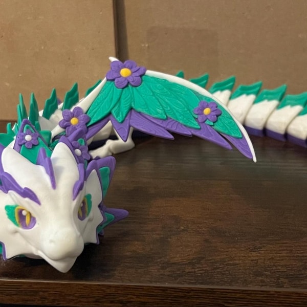 Articulated 3D flower winged dragon