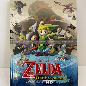 May include: The Legend of Zelda: The Wind Waker HD video game cover art features Link and other characters from the game on a blue and white background. The title "The Legend of Zelda: The Wind Waker HD" is displayed in red and white text.