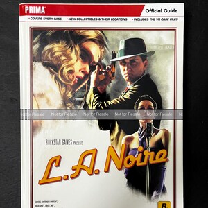 May include: Official Prima guide for the video game L.A. Noire. The cover features a film noir style image of a man holding a gun and a woman. The guide covers every case, collectibles, and VR case files.