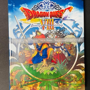 May include: A Dragon Quest VIII: Journey of the Cursed King strategy guide cover featuring a colorful illustration of characters from the game. The cover is blue and green with a gold border. The title "Dragon Quest VIII" is in large, white letters. The words "Journey of the Cursed King" are in smaller, white letters below the title. The words "Bradygames Signature Series Guide" are in smaller, white letters at the top left corner of the cover. The words "Take Your Game Further" are in smaller, white letters at the top right corner of the cover.