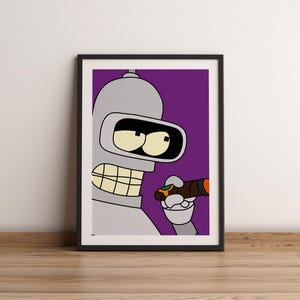 Bender Futurama Poster A2 | Geek Art Pop Culture Wall Decor | Animated Series Illustration | Futurama Fan Gift Idea | Digital Poster