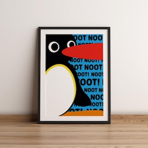 A3 Pingu Noot Noot Poster | Wall decor poster | Colorful fun penguin | Pop art style | Vintage cartoon illustration | Bedroom living room | Decor