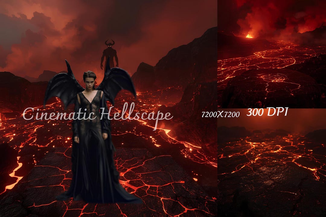 Hellscape Lava Digital Backdrop – Satanic Fire Pit, Dark Fantasy Scene ...