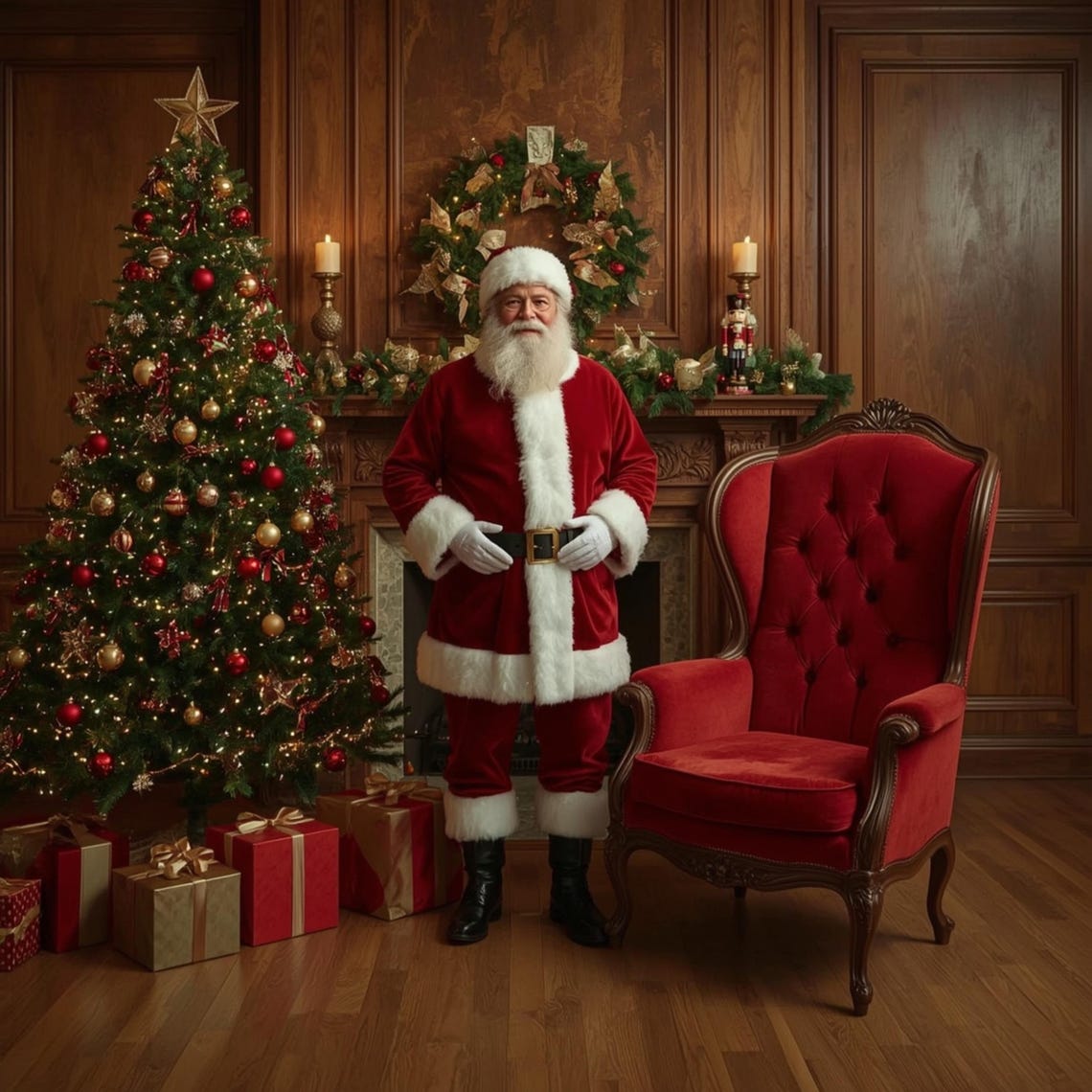 Santa Chair Backdrop | Editable Christmas Scene for Photo Compositing ...