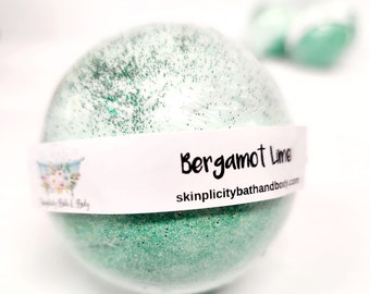 Bath Bomb, Bergamot Lime, luxury spa experience, great for foot baths, large tennis ball size