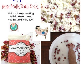 DIY Rose Milk Bath Soak PDF tutorial - Instant Download - Recipe can be used with vegan or any other milk