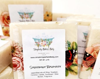 Spearmint Rosemary Soap - Vegan blend of oils + aromatic essential oils for Sensitive Skin