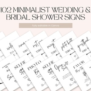 Minimalist Aesthetic Wedding Signs Bundle - 102 Editable Bridal Shower & Ceremony Signs, Customizable Canva Templates for Elegant Decor