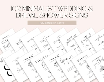 Minimalist Wedding Signs Bundle: 102 Editable Canva Templates (Digital Download