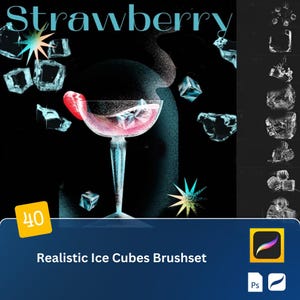 May include: A set of 40 realistic ice cube brushes for Adobe Photoshop. The brushes are designed to create realistic ice cubes for use in digital art and design.