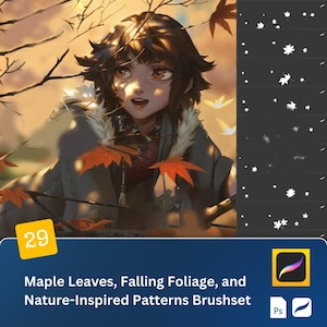 Autumn Landscapes Procreate & Photoshop Brushset – Maple Leaves, Falling Foliage, and Nature-Inspired Patterns for Seasonal Illustrations
