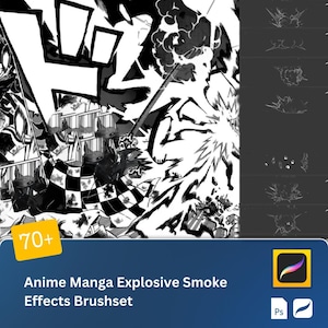 70+ Anime Manga Art Procreate & PS Brushset Explosive Smoke Effects, Dynamic Patterns for iPad Drawing, Japanese Cartoon Illustration Tools
