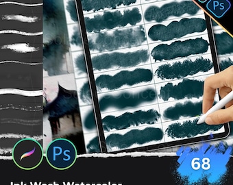 Ink Wash Watercolor PS Brushset | Chinese Sumi-e Sumukhwa Light Ink Heavy Ink Calligraphy Splatter Line Art Brushes for Oriental Painting