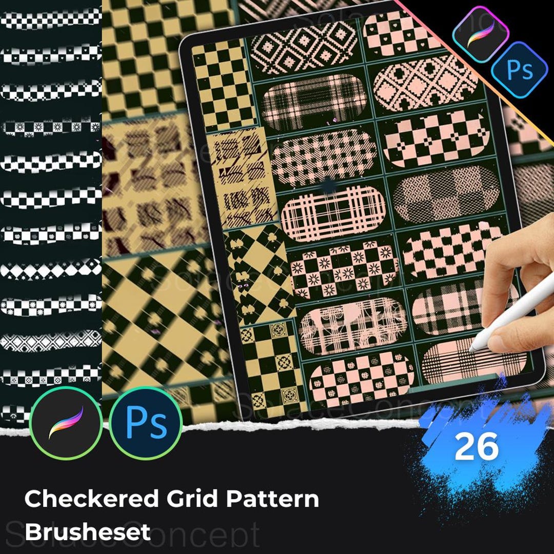 Checkered Grid Pattern Procreate PS Brushset | Plaid Textures, Fashion ...