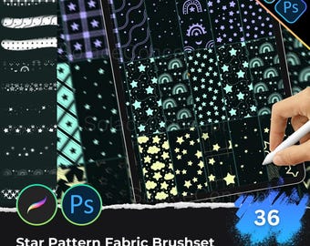 Star Pattern Procreate PS Brushset | Dreamy Starlight Fabric Texture, Cute Starry Background and Decorative Journal Illustration Elements