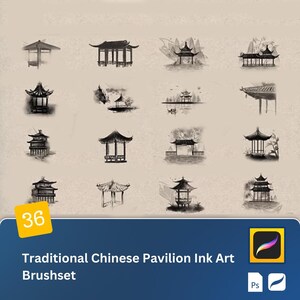May include: A set of 36 traditional Chinese pavilion ink art brushes. The brushes are black and white and are arranged in a grid pattern. The brushes are designed to create a variety of ink effects, from delicate lines to bold strokes.