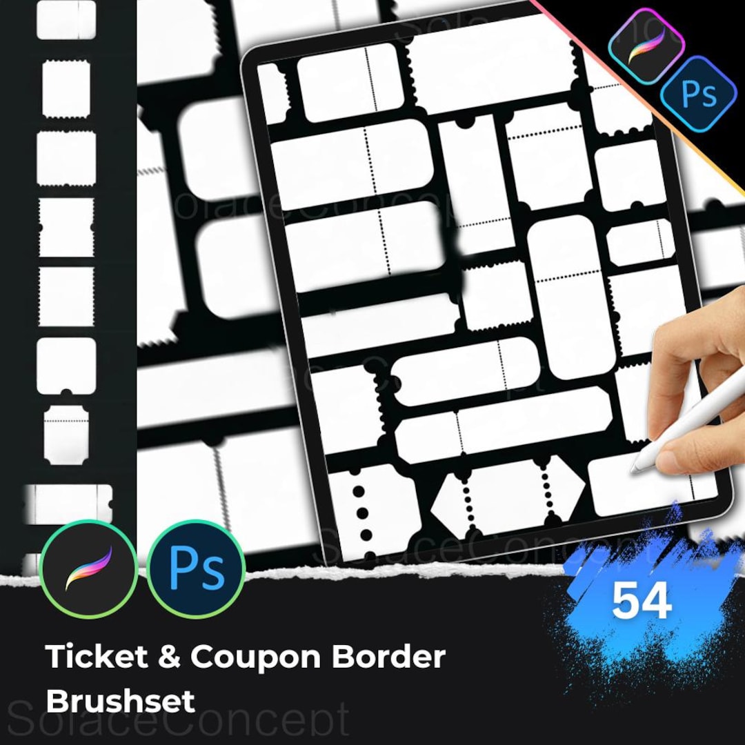 Ticket Coupon Border Procreate & Photoshop Brushset, Event Pass, Movie ...