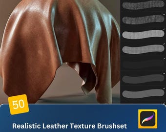 Realistic Leather Texture Brushes for Procreate & PS – Faux Leather, Denim, Fabric, Fashion Design