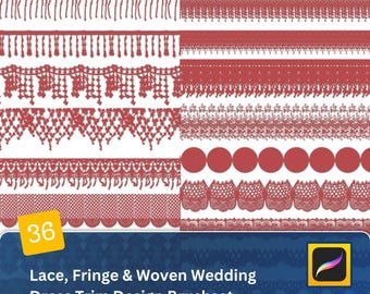 Lace, Tassel, and Wedding Dress Design Procreate & Photoshop Brushset – Elegant Lace Edges, Skirt Embellishments, and Fashion Details