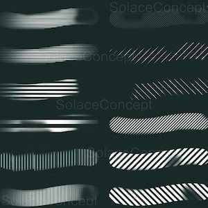 May include: A dark teal background features multiple white, horizontal and diagonal, striped brushstroke designs. The brushstrokes vary in width and density, creating a dynamic visual effect. The text "SolaceConcept" is visible in the image.