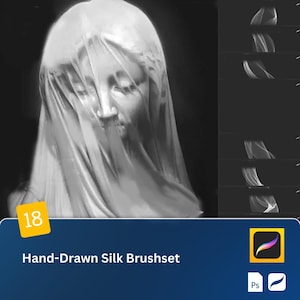 Hand-Drawn Silk, Smoke, Vapor, Floating Ribbons Procreate and Photoshop Brushset Creative Artistic Effects for iPad Drawing and Illustration