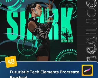 Futuristic Tech Elements Procreate Brush – Cyberpunk Interface, Data Borders, and Sci-Fi Circles for Digital Art