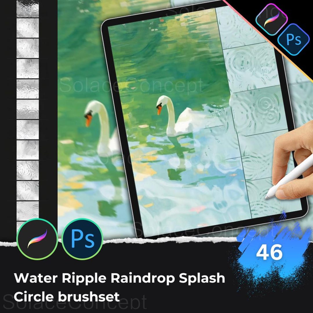 Water Ripple Wave Procreate Photoshop Brushset • Lake Surface Rain Drop ...