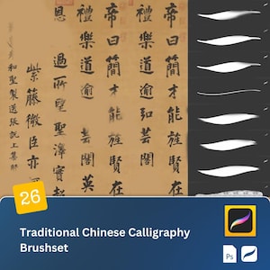 Traditional Chinese Calligraphy Procreate & PS Brushset for iPad, Grass Script, Regular Running Style, Authentic Ink Brush for Digital Art