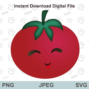Tomate pequeño y lindo, clipart de tomate rojo, ilustración de frutas y verduras, ilustraciones de tomates, emoji de tomate, SVG, PNG JPEG, archivo digital Cricut