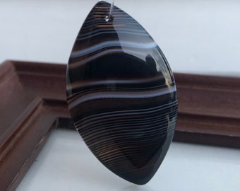Black White Stripes Onyx Agate Olivary Focal