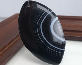 Black White Stripes Onyx Agate Olivary Focal