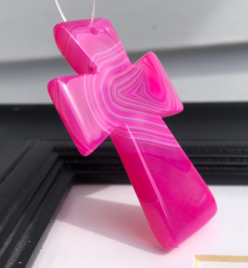 Peachblow Stripes Onyx Agate Cross Focal