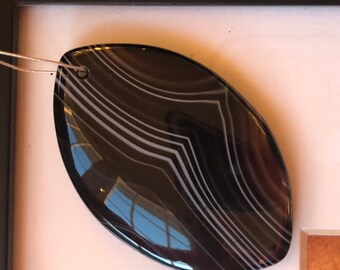 Black White Stripes Onyx Agate Olivary Focal